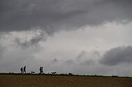 Spaziergang vor grauem Himmel